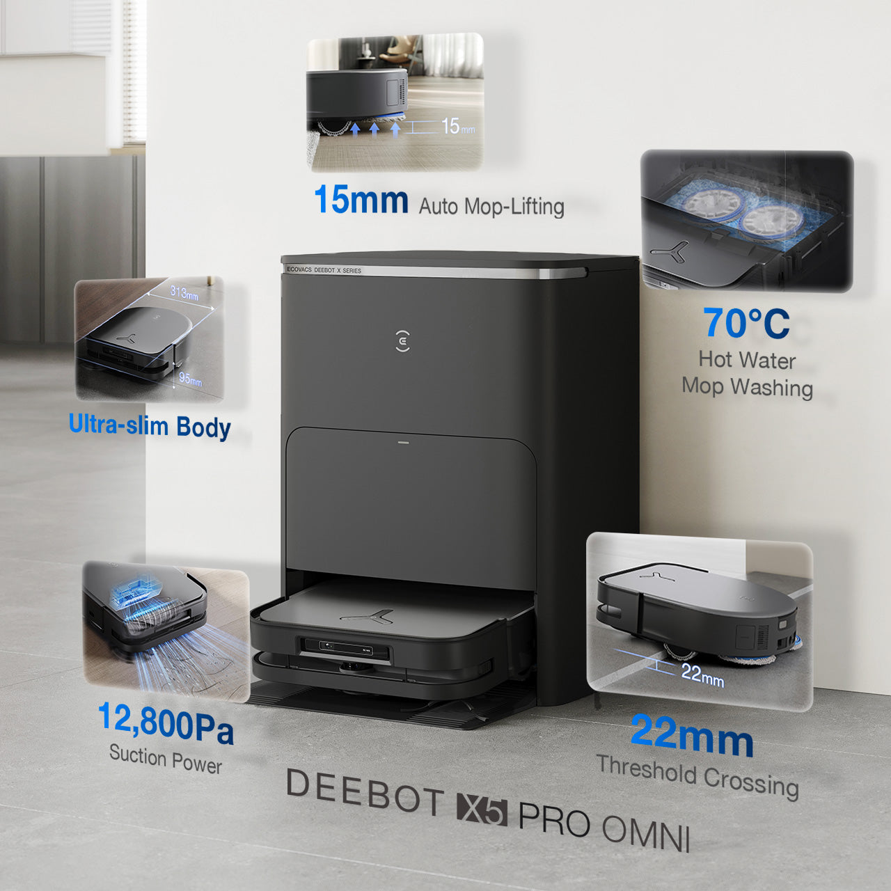 Ecovacs DEEBOT X5 Pro Omni Robot Vacuum & Mop (Black) - Tech Sales