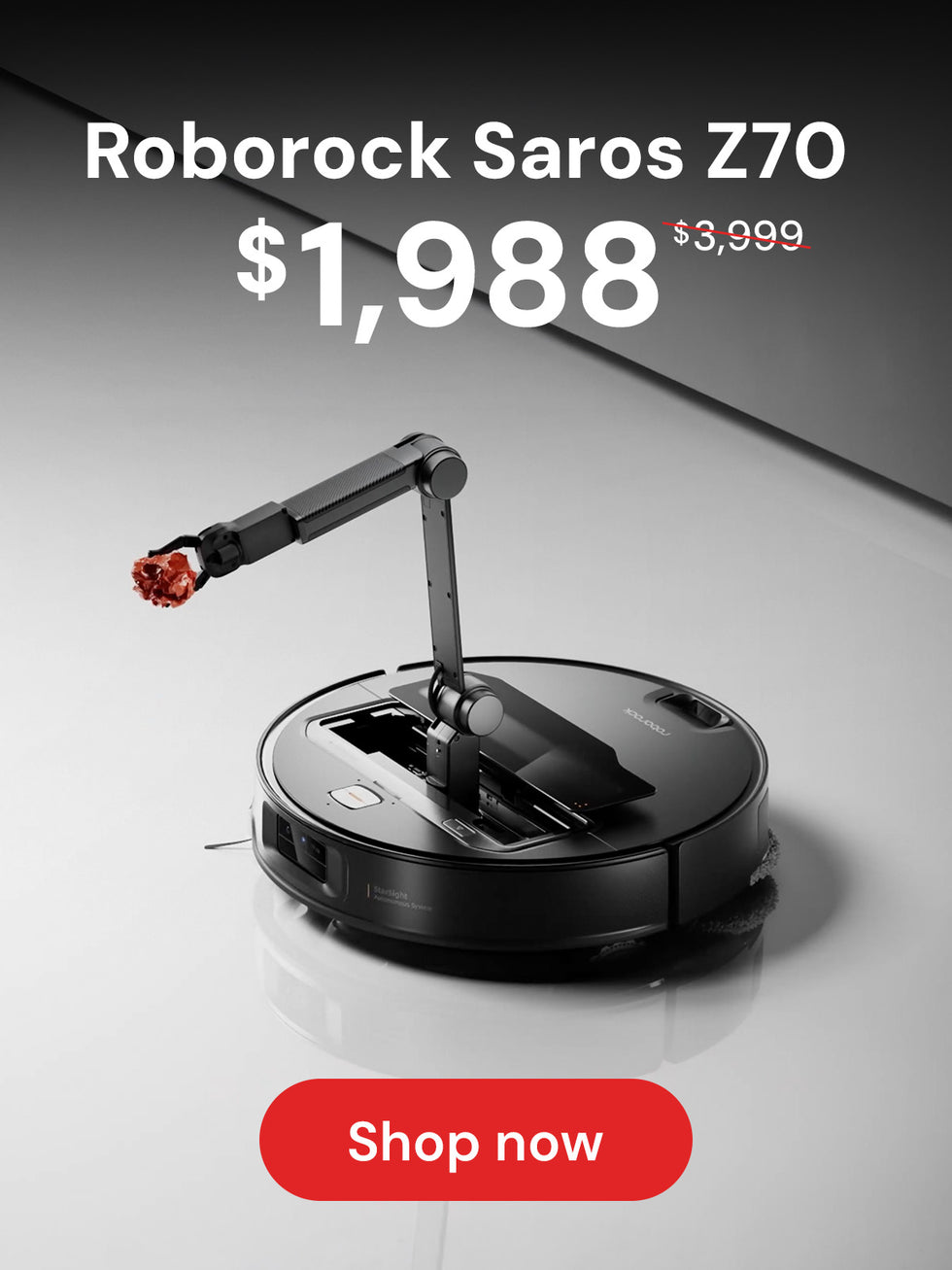 Roborock Saros Z70 robot vacuum cleaner with price and 'Shop now'  at TSO